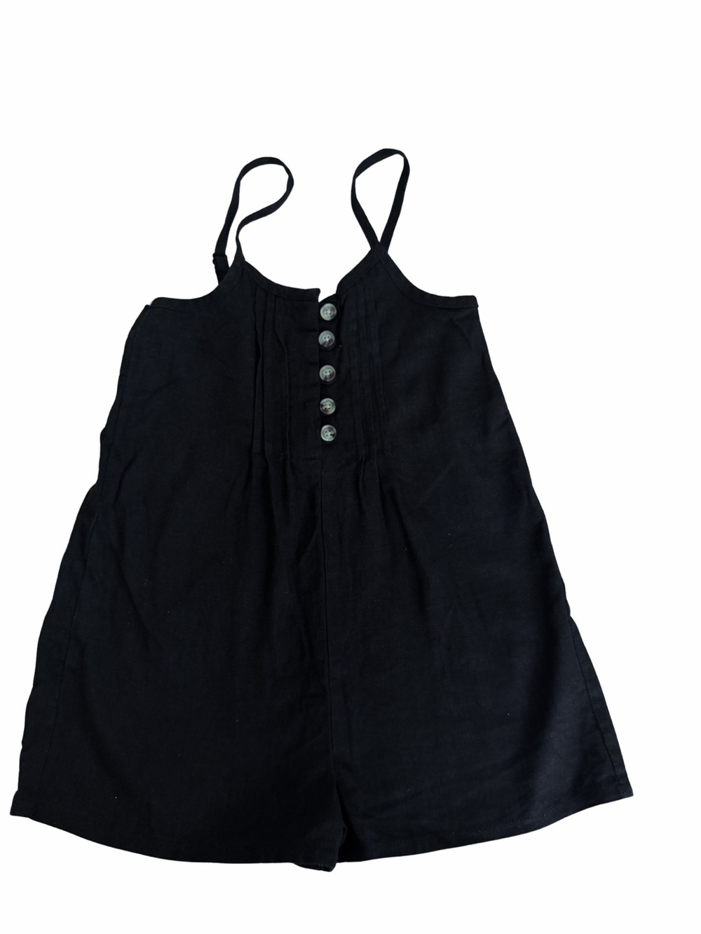 Girls' Black Button-Front Strappy Romper